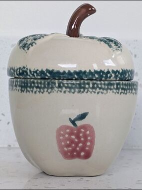 Ceramic Apple Lidded Jar/Trinket Box with Green Speckle – Candle Holder